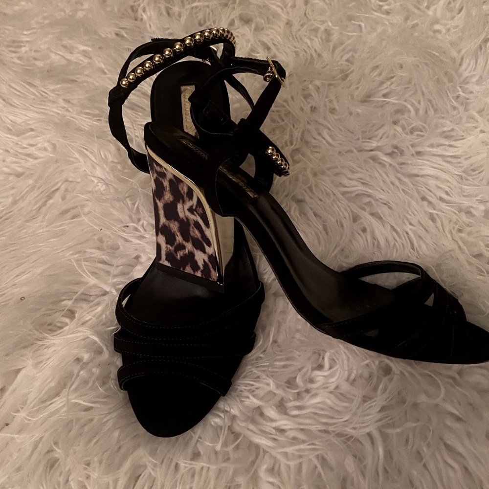 Carmen Steffans black animal print heel sandal